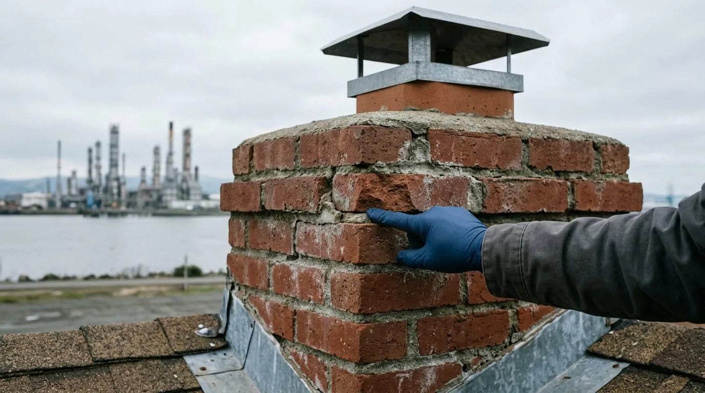 Refinery-corridor air and older masonry: what decades near Martinez and Pittsburg do to a chimney